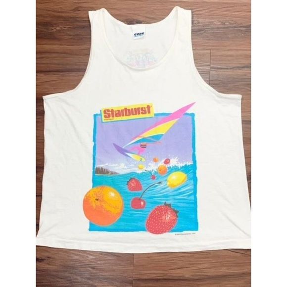 Vintage 1994 Starburst Fruit Candy Tank Top T-Shirt XL White Taste Adventure - Picture 4 of 10